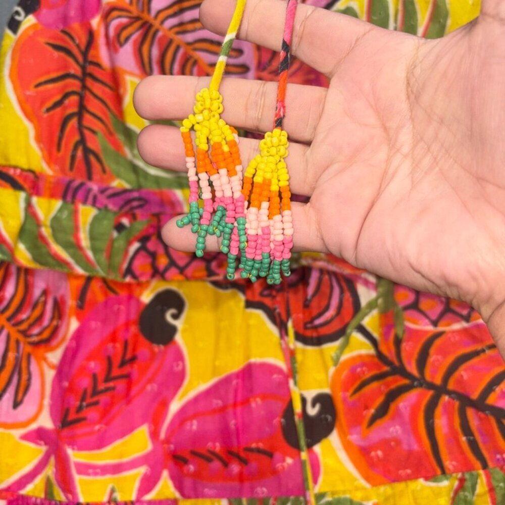 FARM Rio Fruit Dream Ruffle Mini Dress Tiered Tassel Beaded Tropical XS - Picture 10 of 14
